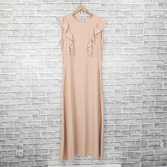 Christy Dawn Women's the Jessa Dress Maxi Ruffle trim in Oat stripe size Medium - Picture 6 of 12